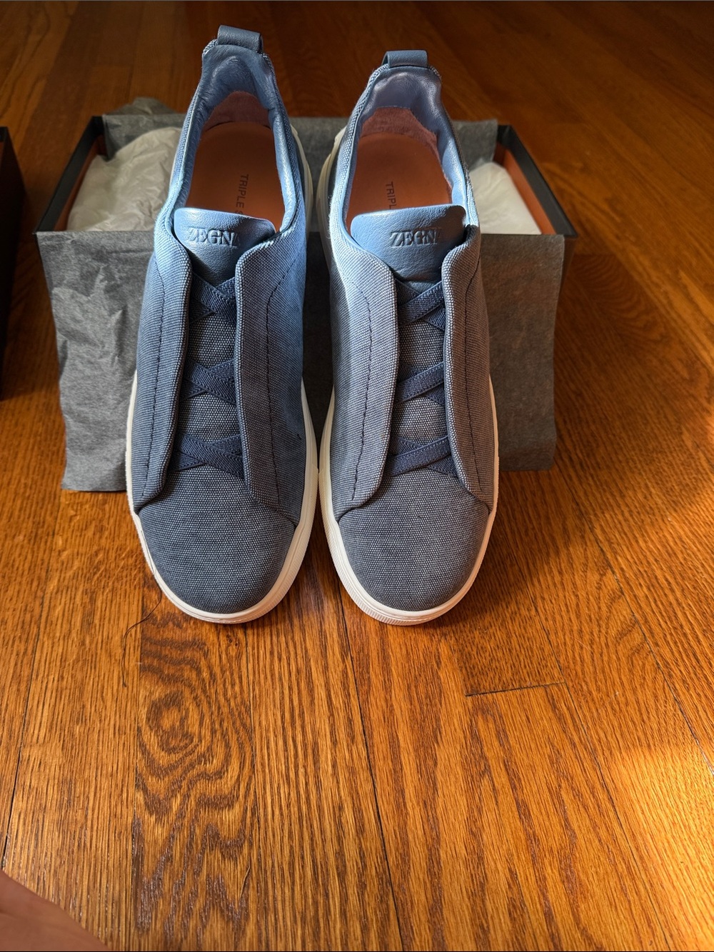 ZEGNA Men's Triple Stitch Linen Slip-On  Sneakers In Textile And Leather